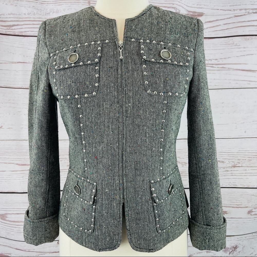 Mishca black grey woven jacket multicolor metal